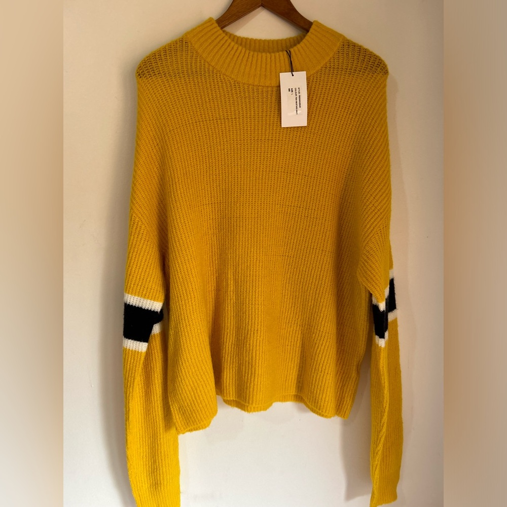 John + Jenn Mustard Sweater with Black and White Stripes